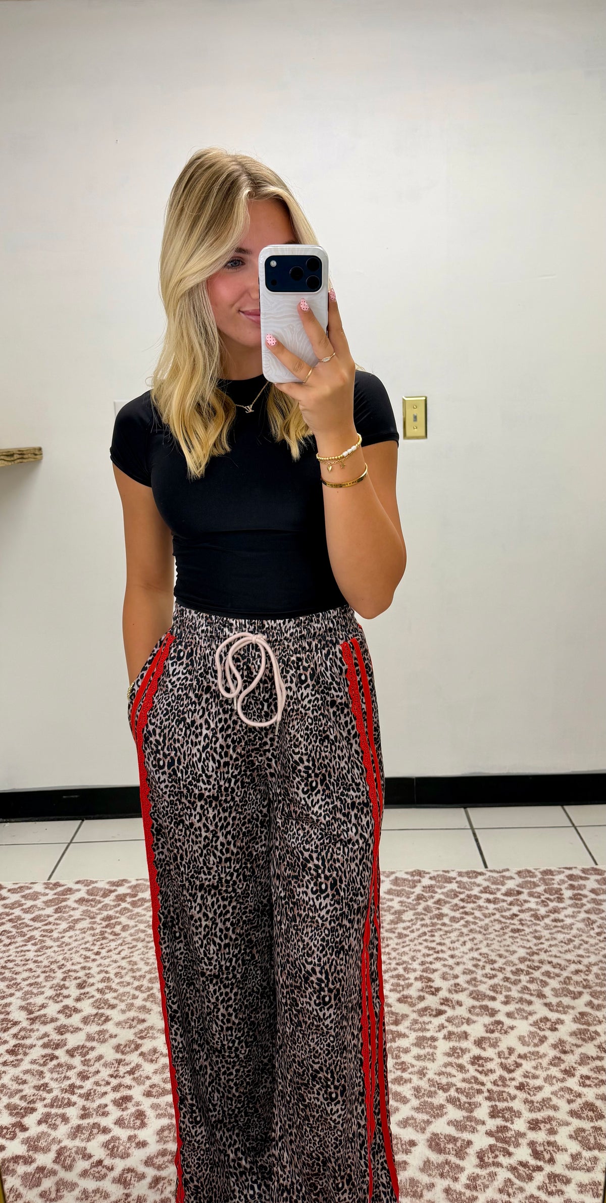 Drawstring Cheetah Lace Pants