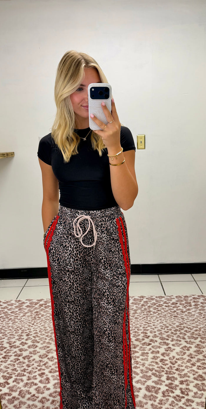 Drawstring Cheetah Lace Pants