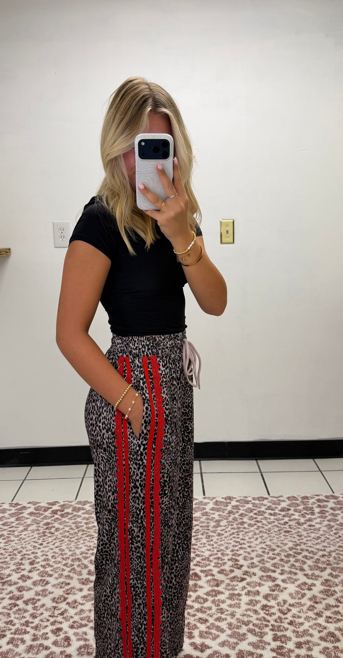 Drawstring Cheetah Lace Pants